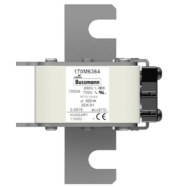 Fuse-link, high speed, 1250 A, AC 690 V, size 3, 76 x 92 x 126 mm, aR, IEC, single indicator image 1