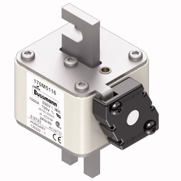 Fuse-link, high speed, 1000 A, AC 690 V, DIN 2, 61 x 77 x 108 mm, aR, DIN, IEC, single indicator image 2