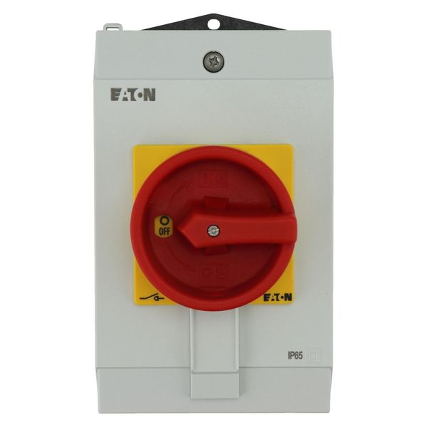 Main switch, P1, 40 A, surface mounting, 3 pole, Emergency switching off function, With red rotary handle and yellow locking ring, Lockable in the 0 ( image 7