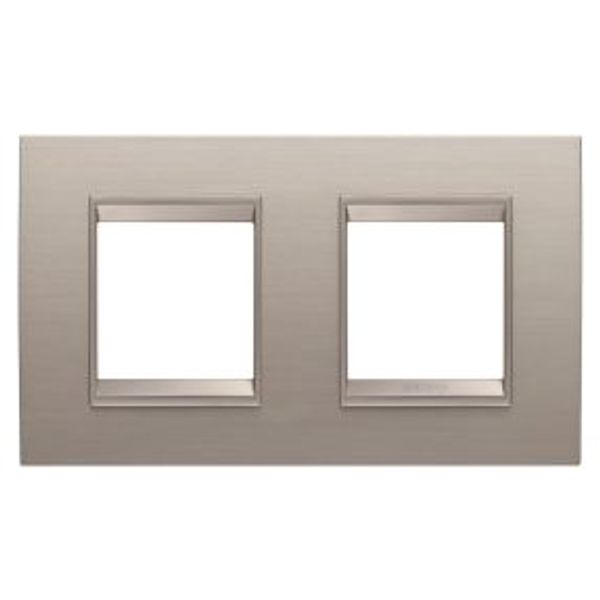 LUX INTERNATIONAL PLATE - IN METAL - 2+2 MODULES HORIZONTAL - BRUSHED ALUMINIUM - INNER FRAME MATT LIGHT BRONZE - CHORUSMART image 1