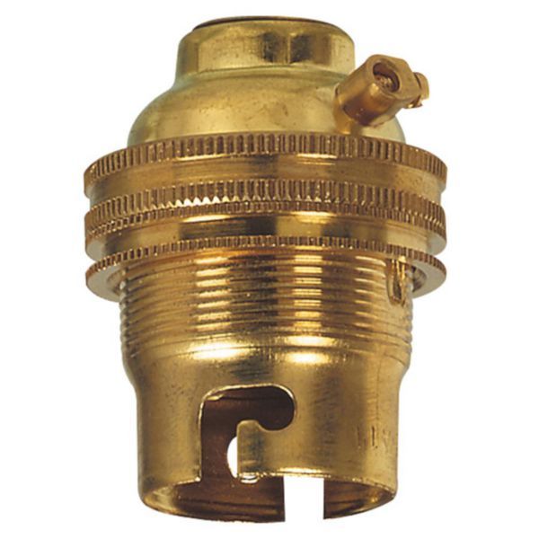 Socket for B22 bulb - with ring - side cable outlet - brass image 1