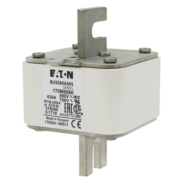 Fuse-link, high speed, 630 A, AC 690 V, DIN 3, 76 x 90 x 109 mm, aR, DIN, IEC, single indicator image 5