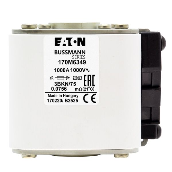 Fuse-link, high speed, 1100 A, AC 1000 V, size 3, 76 x 92 x 76 mm, aR, IEC, UL, single indicator image 2