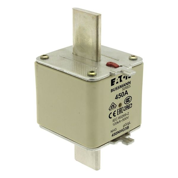 Fuse-link, LV, 450 A, AC 500 V, NH3, gL/gG, IEC, dual indicator, live gripping lugs image 8