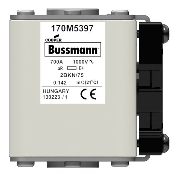 Fuse-link, high speed, 700 A, AC 1000 V, size 2, 61 x 75 x 77 mm, aR, IEC, UL, single indicator image 1