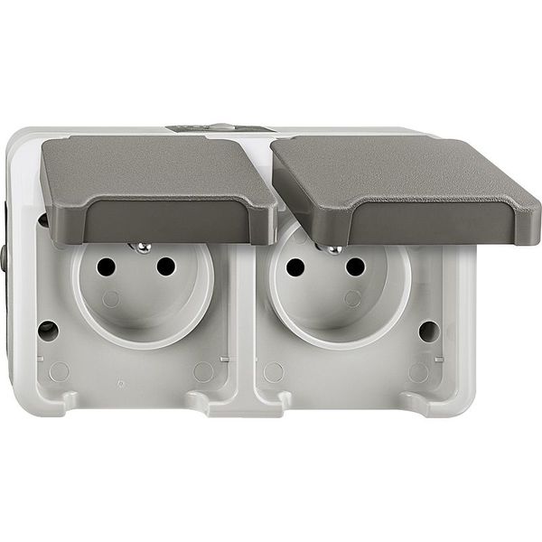 Double socket with protective contact pin and touch protection, light gray, AQUASTAR image 1