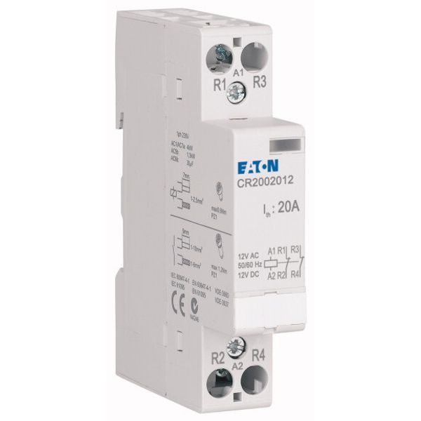 Installation contactor, 20A, 12V AC/DC, 2NC image 3