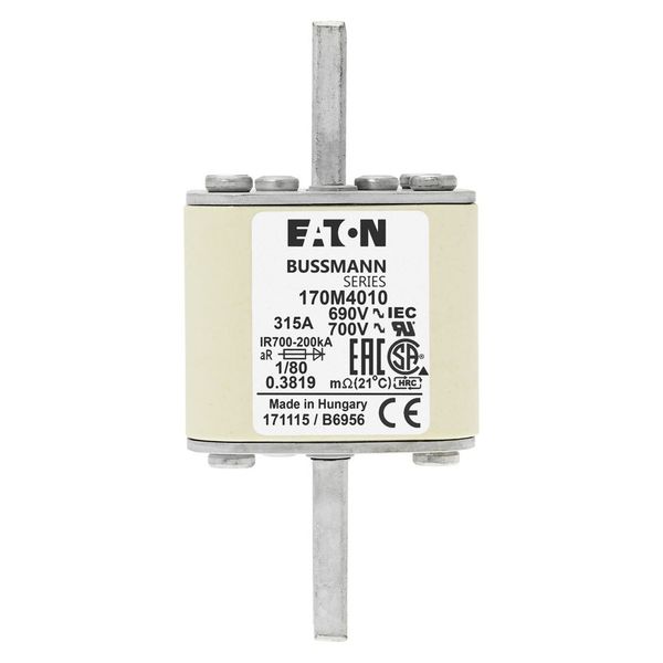 Fuse-link, high speed, 315 A, AC 690 V, DIN 1, 53 x 53 x 108 mm, aR, DIN, IEC, single indicator image 15