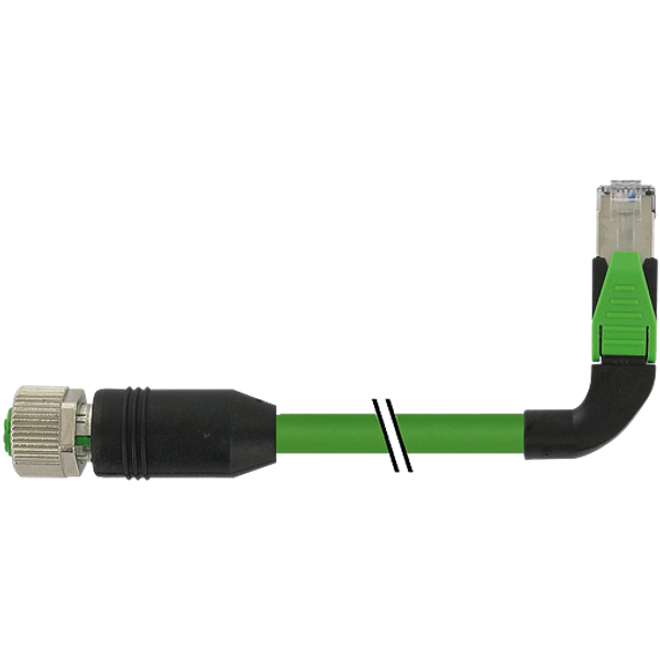 M12 fem. 0° D-cod./RJ45 90° down PUR 1x4xAWG22 shielded gn+dragch 0.4m image 1