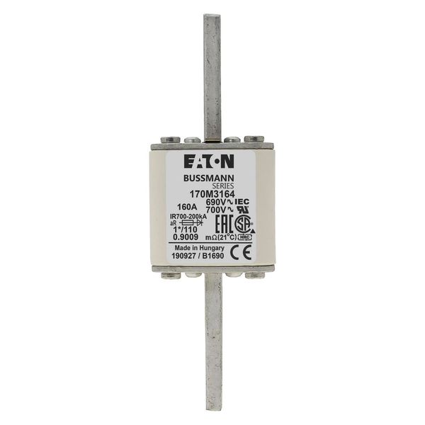 Fuse-link, high speed, 160 A, AC 690 V, compact size 1, 45 x 45 x 134 mm, aR, DIN, IEC, single indicator image 4