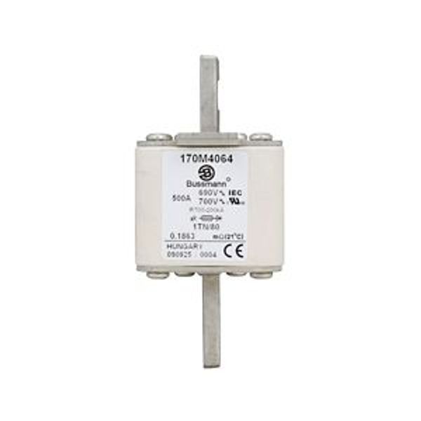 Fuse-link, high speed, 500 A, AC 690 V, DIN 1, 53 x 66 x 108 mm, aR, DIN, IEC, single indicator image 4