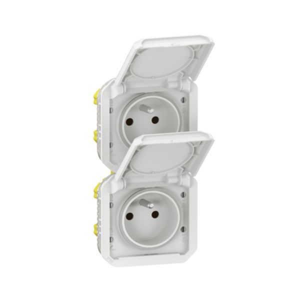 Double pre-wired power socket 2x2P+E vertical waterproof Plexo 16A 250V IP55 2 positions with white bezels image 2