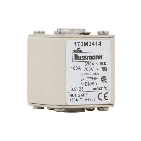 Fuse-link, high speed, 160 A, AC 690 V, compact size 1, 45 x 59 x 51 mm, aR, IEC, UL, single indicator image 3