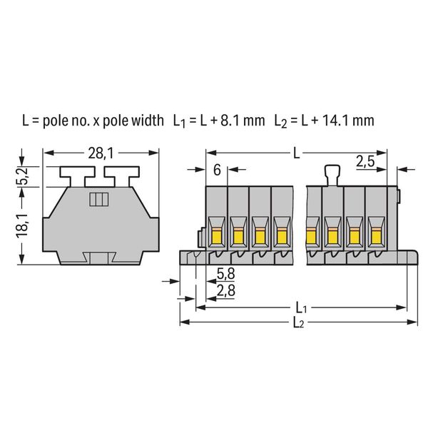 2-conductor terminal strip on both sides with push-buttons with fixing image 2