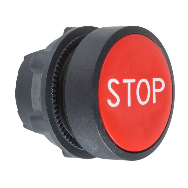 Harmony XB5, Push button head, plastic, flush, red, Ø22, spring return, marked STOP image 1