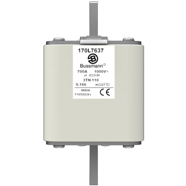 Fuse-link, high speed, 700 A, AC 1000 V, Size 3, 76 x 90 x 141 mm, aR, DIN, IEC, single indicator image 1