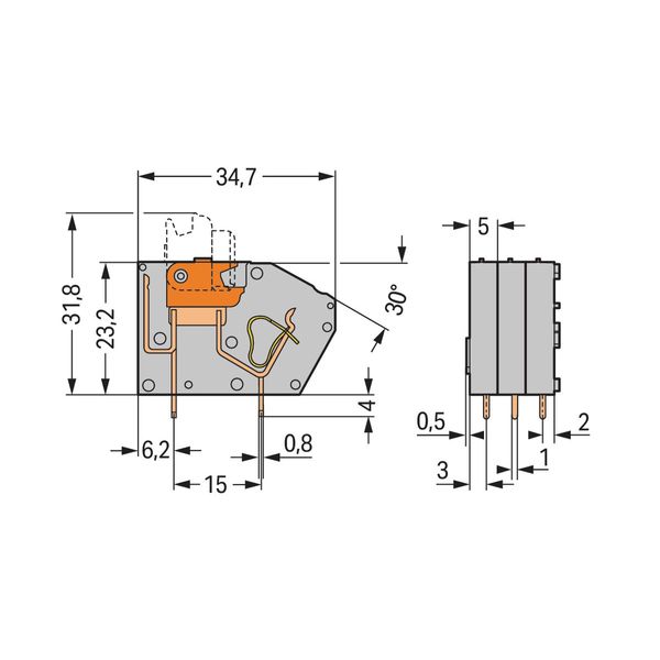 Stackable PCB terminal block with knife disconnect 2.5 mm² gray image 3