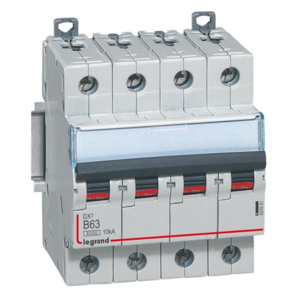 DX³6000 10kA high inlet and low outlet screw circuit breaker 4P 400V~ - 63A - curve B - 4 modules image 1