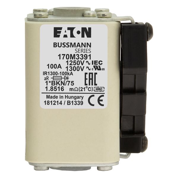 Fuse-link, high speed, 100 A, AC 1250 V, compact size 1, 45 x 59 x 75 mm, aR, IEC, UL, single indicator image 16