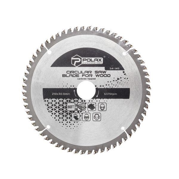 Circular saw blade for wood, carbide tipped 210x30.0/25.4, 60Т image 1
