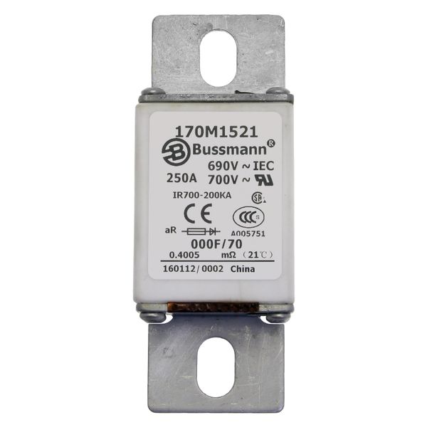 Fuse-link, high speed, 250 A, AC 690 V, size 000, 24 x 36 x 96 mm, aR, IEC, visual indicator image 10