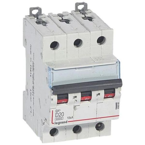 DX³6000 10kA high inlet and low outlet 3P 400~ screw circuit breaker - 20A - D curve - for traditional HX³ comb image 1