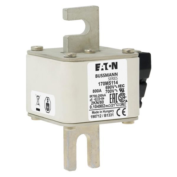 Fuse-link, high speed, 800 A, AC 690 V, DIN 2, 61 x 77 x 108 mm, aR, DIN, IEC, single indicator image 18