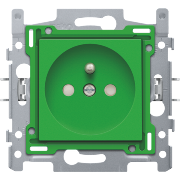 Socket outlet with pin earthing and shutters, flush-mounting depth 28.5 mm, base and finishing set, plug-in terminals, green image 1