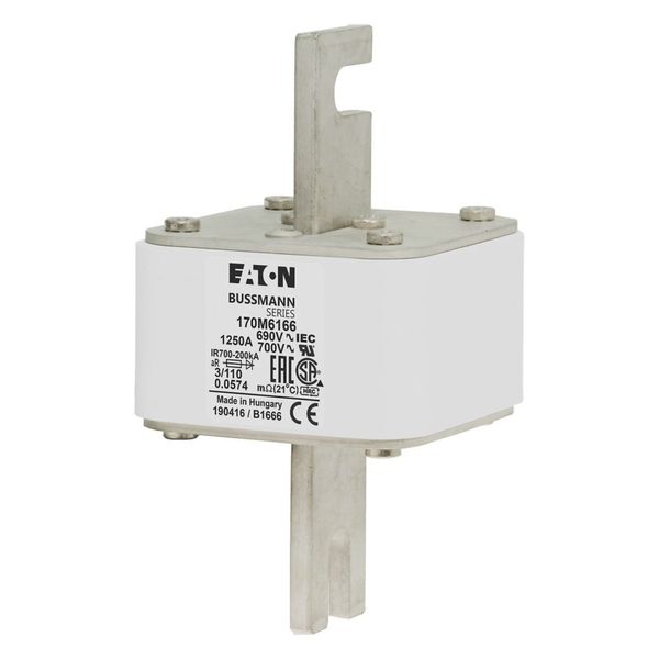 Fuse-link, high speed, 1250 A, AC 690 V, DIN 3, 76 x 90 x 139 mm, aR, DIN, IEC, single indicator image 5