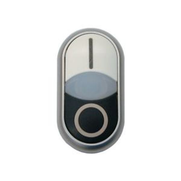 Double actuator pushbutton, RMQ-Titan, Actuators and indicator lights flush, momentary, White lens, white, black, inscribed, Bezel: titanium image 2