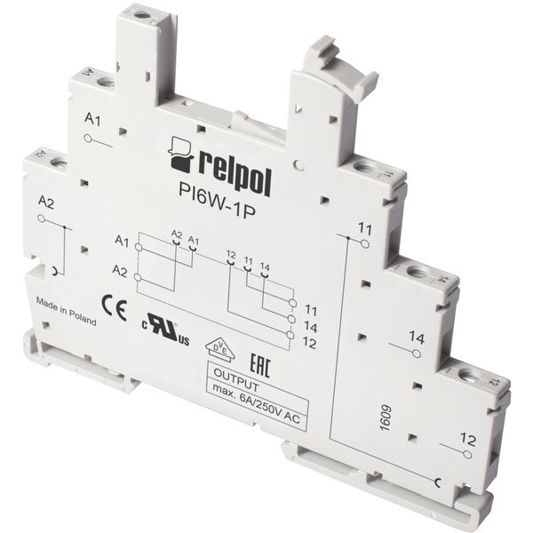Sockets for relays RM699BV, width 6,2 mm , PI6W-1P, 1 CO ( SPDT), mounting on 35 mm rail image 1