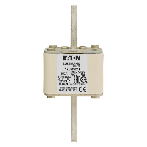 Fuse-link, high speed, 550 A, AC 690 V, DIN 2, 61 x 75 x 138 mm, aR, DIN, IEC, single indicator image 7