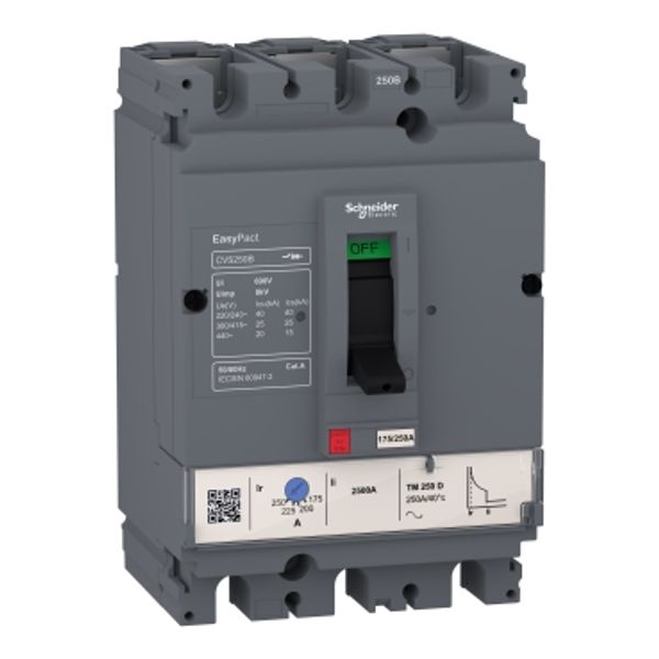 circuit breaker EasyPact CVS160B, 25 kA at 415 VAC, 125 A rating thermal magnetic TM-D trip unit, 3P 3d image 2