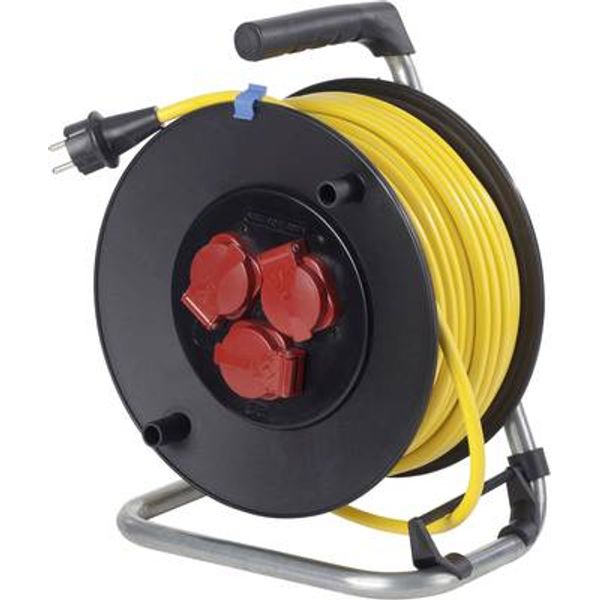 Safety cable reels 230mmO 25 m K35 AT-N07 V3V3-F 3G1,5 yellow 3 socket outlets shock and splash proof 2 PE 16A/250 V Overheating protection by thermal switch image 1