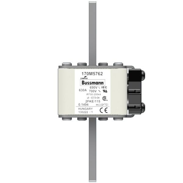 Fuse-link, high speed, 630 A, AC 690 V, size 2, 61 x 77 x 135 mm, aR, IEC, UL, type K indicator, 115 mm centres image 2