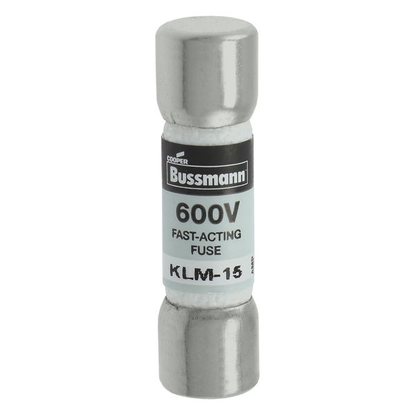 Eaton Bussmann series KLM fuse, 600 Vac, 600 Vdc, 15A, 100 kAIC at 600 Vac, 50 kAIC at 600 Vdc, Non Indicating, Fast acting, Ferrule end X ferrule end, Melamine tube, Nickel-plated bronze endcap image 18