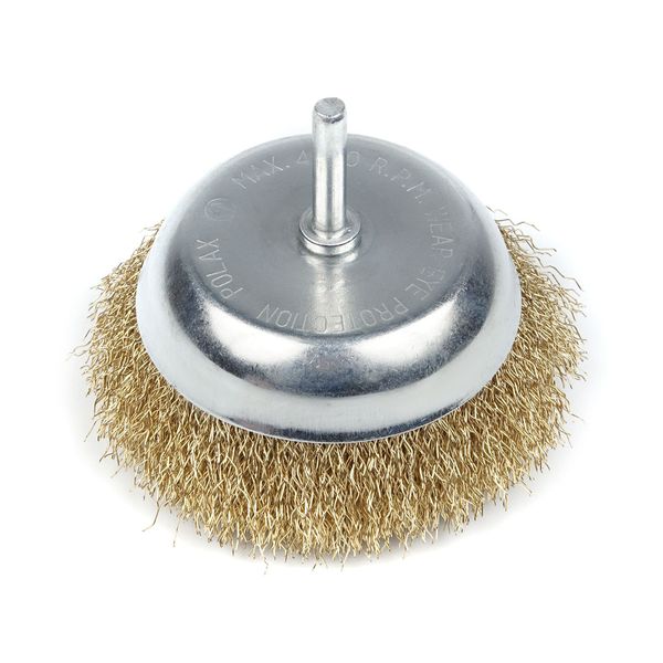 Cup brush for drill  1/4",100mm (crimped wire) image 1