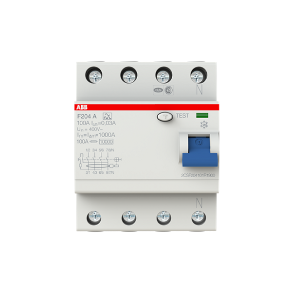 F204 A-100/0.03 Residual Current Circuit Breaker 4P A type 30 mA image 1