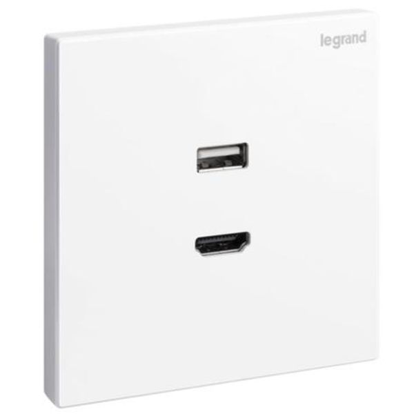 Galion - 1 gang HDMI socket outlet with type-A USB data socket transfer - White image 1