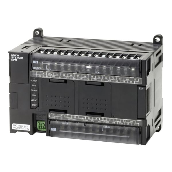 PLC, 24 VDC supply, 24 x 24 VDC inputs, 16 x NPN outputs 0.3 A, 2 x an image 3