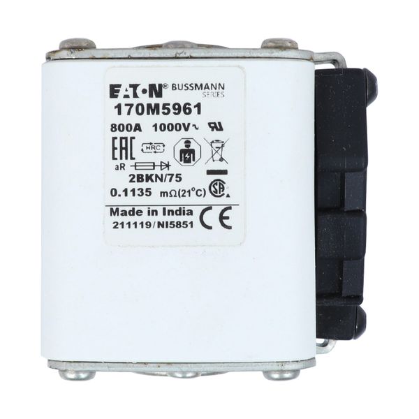 Fuse-link, high speed, 800 A, AC 1000 V, size 2, 59 x 77 x 75 mm, aR, IEC, UL, single indicator image 18