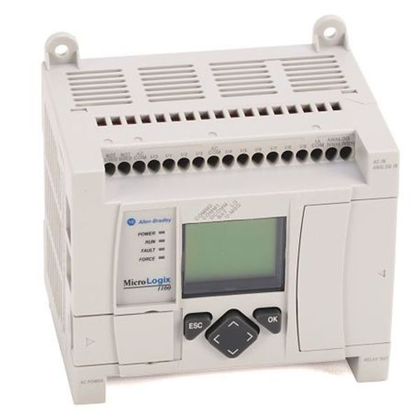 Allen-Bradley, 1763 MicroLogix 1100 System, MicroLogix 1100, 120/240V ac power, (10) 120V ac digital inputs, (2) 10V analog inputs, (6) relay outputs image 1