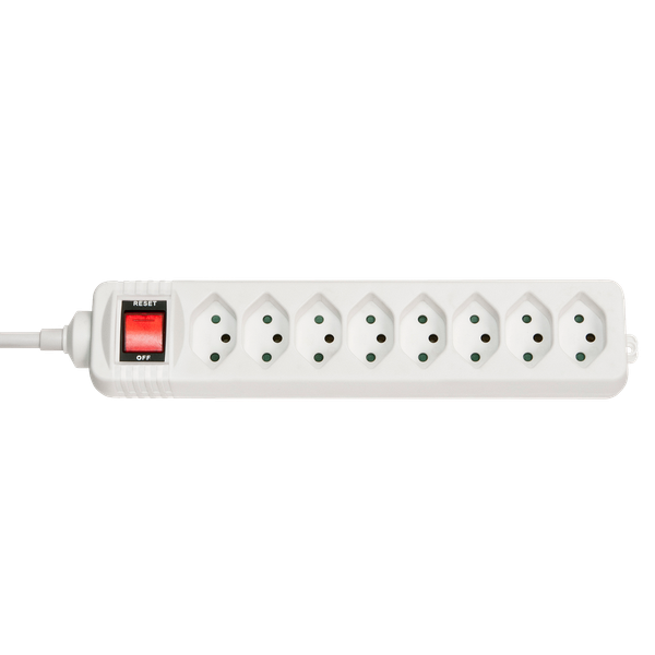 8-Way Swiss 3-Pin Mains Power Extension with Switch, White with switch image 1