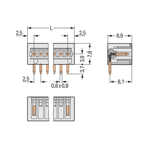 THT male header 0.8 x 0.8 mm solder pin angled light gray image 3