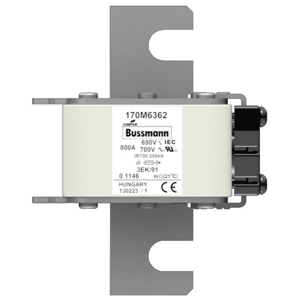 Fuse-link, high speed, 800 A, AC 690 V, size 3, 76 x 92 x 126 mm, aR, IEC, single indicator image 1