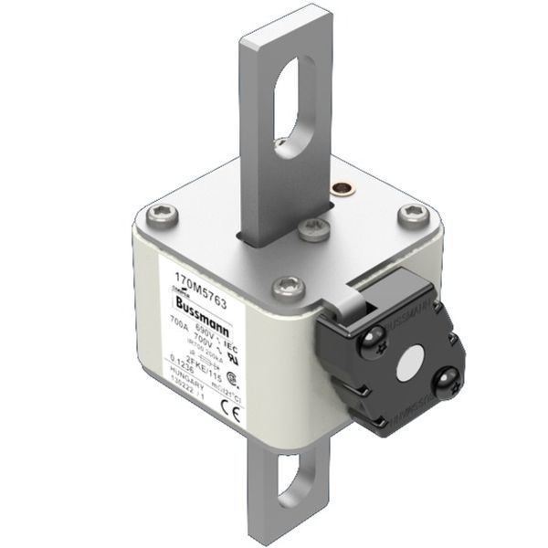 Fuse-link, high speed, 700 A, AC 690 V, size 2, 61 x 77 x 135 mm, aR, IEC, UL, type K indicator, 115 mm centres image 2