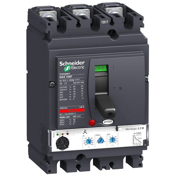 circuit breaker ComPact NSX100F, 36 kA at 415 VAC, MicroLogic 2.2 M trip unit 100 A, 3 poles 3d image 2