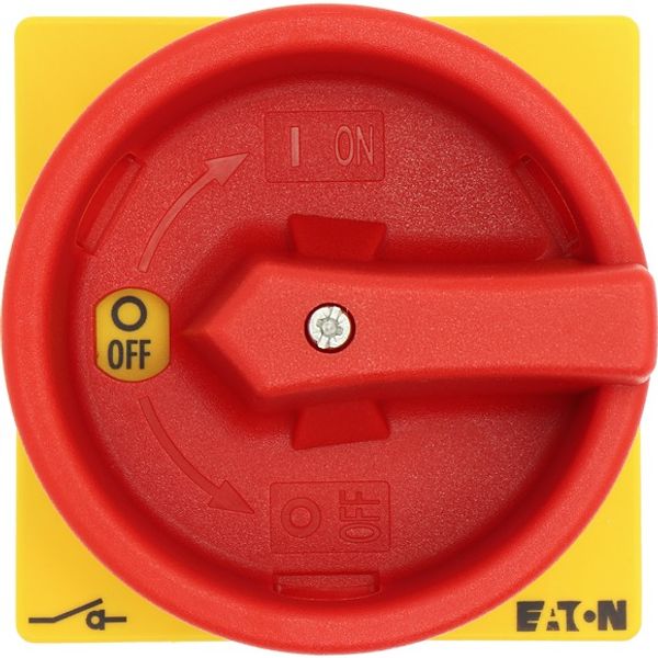 Main switch, P3, 100 A, flush mounting, 3 pole, Emergency switching off function, With red rotary handle and yellow locking ring, Lockable in the 0 (O image 4