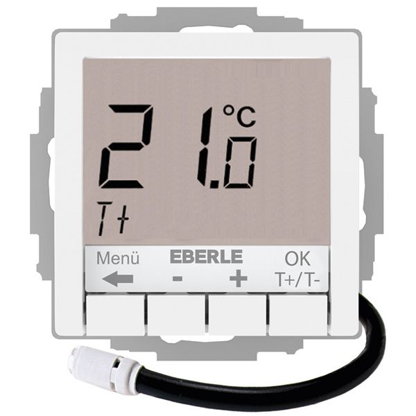 Concealed thermostat for controlling electrical temperature control systems, RAL9016 glossy 55x55, AC 230V, 1 NO contact 16 A, white backlighting image 1