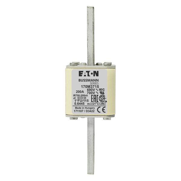 Fuse-link, high speed, 200 A, AC 690 V, compact size 1, 45 x 45 x 148 mm, aR, IEC, UL image 4